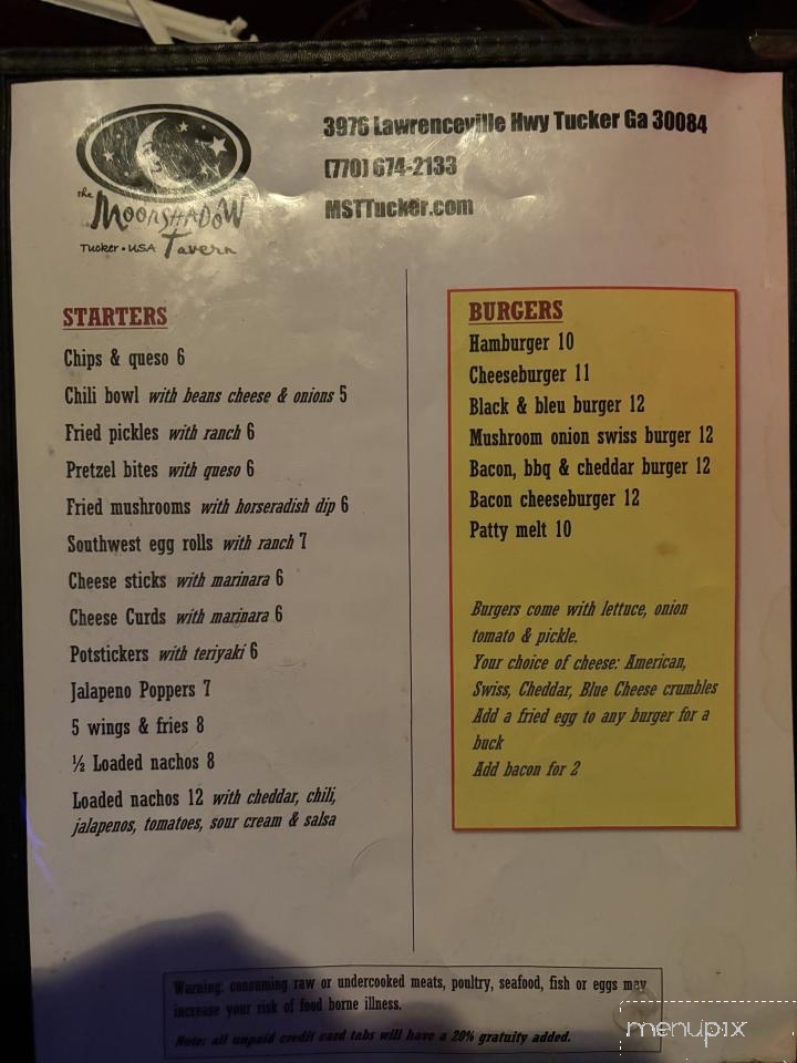 Moonshadw Tavern - Tucker, GA menu_pic