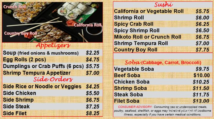 Mikoto Express - Pembroke, NC menu_pic