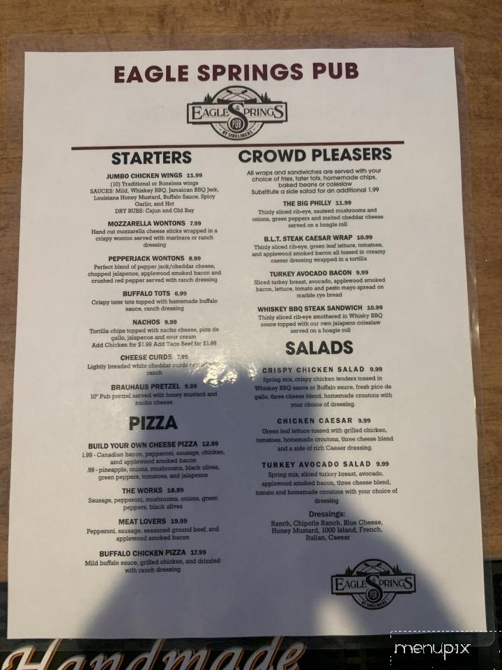 Eagle Springs Pub - Mukwonago, WI menu_pic