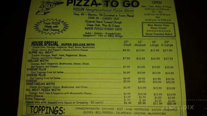 Pizza To Go - Benton, TN menu_pic