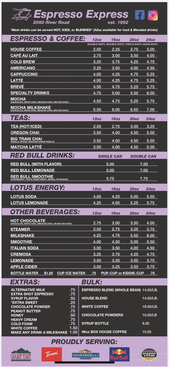 Espresso Express - Eugene, OR menu_pic