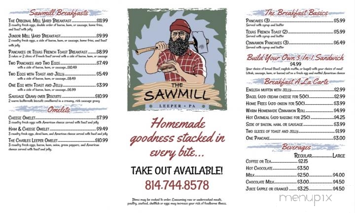 Sawmill - Leeper, PA menu_pic