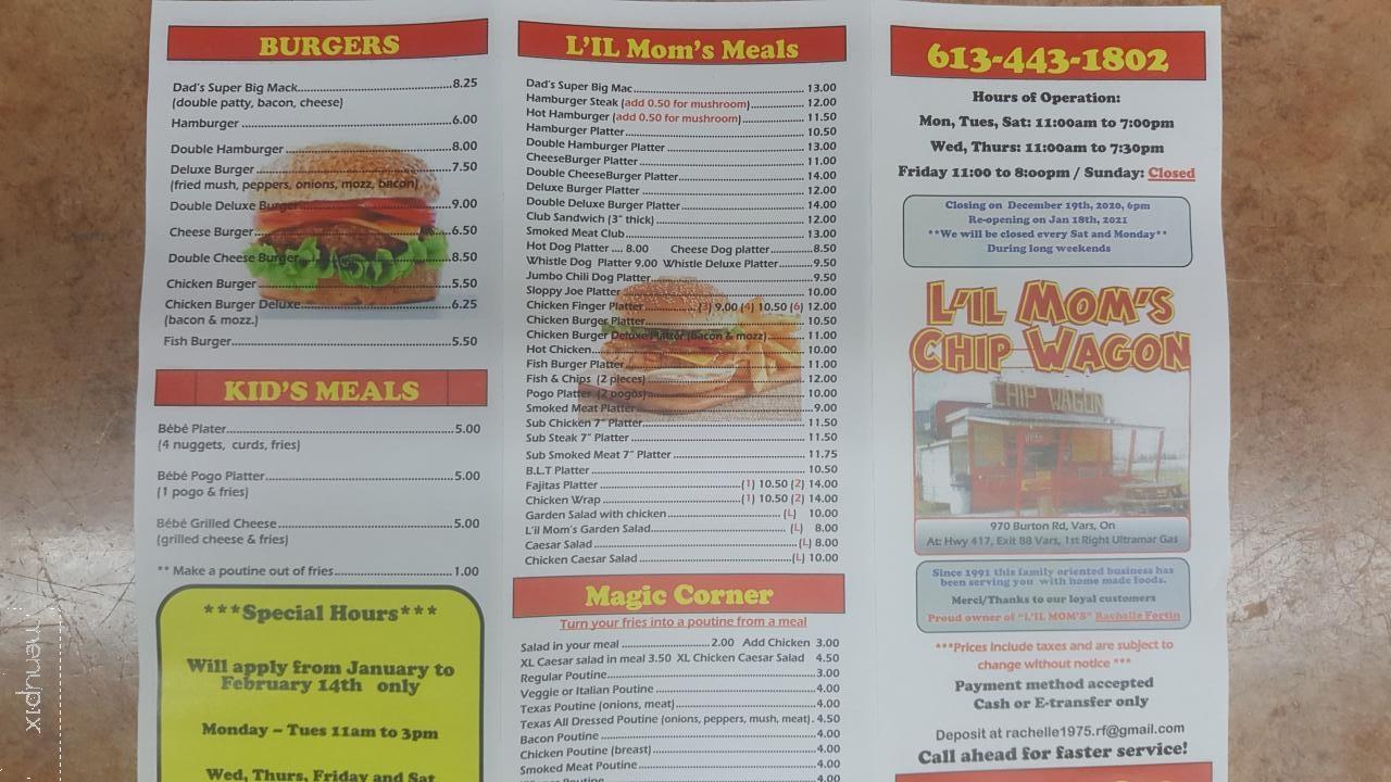 L'Il Mom's Chip Wagon - Vars, ON menu_pic