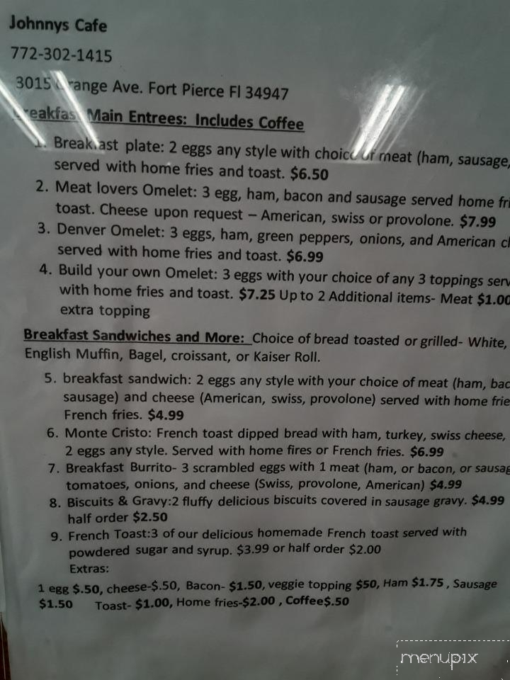 Johnnys Cafe - Fort Pierce, FL menu_pic