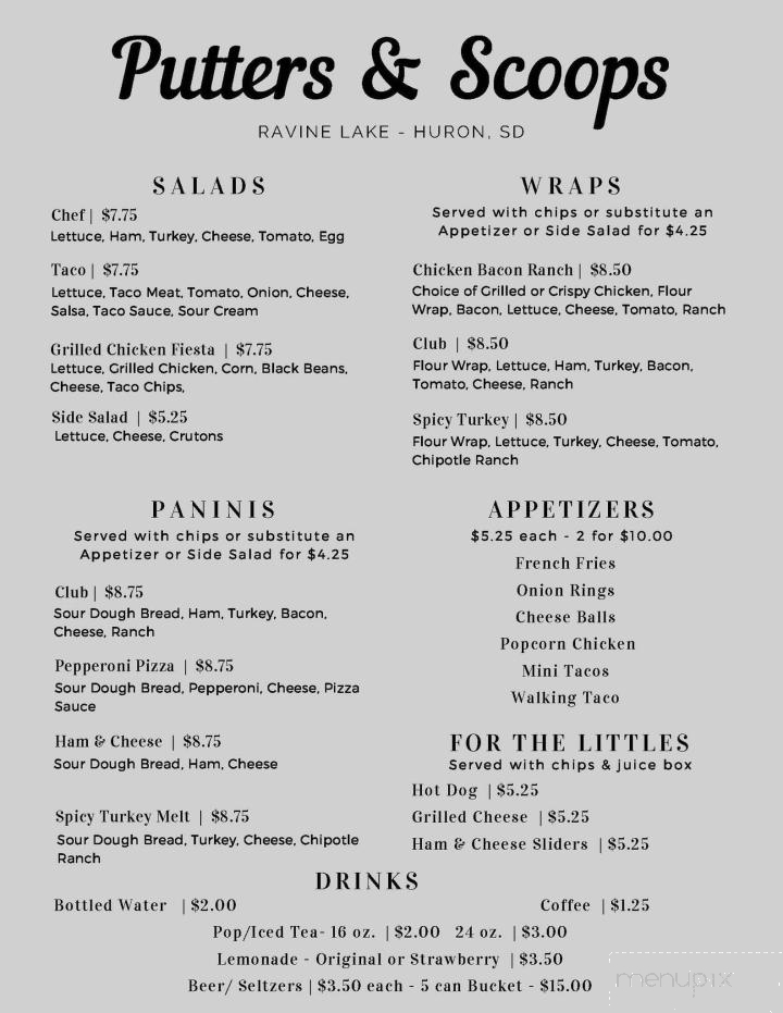 Menu of Putters and Scoops in Huron, SD 57350