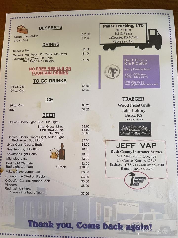 Greg's Place - Rush Center, KS menu_pic
