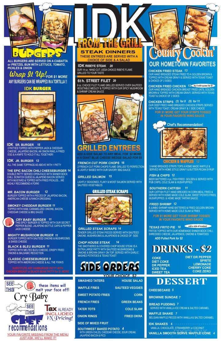 IDK Sports Bar and Grill - Amarillo, TX menu_pic