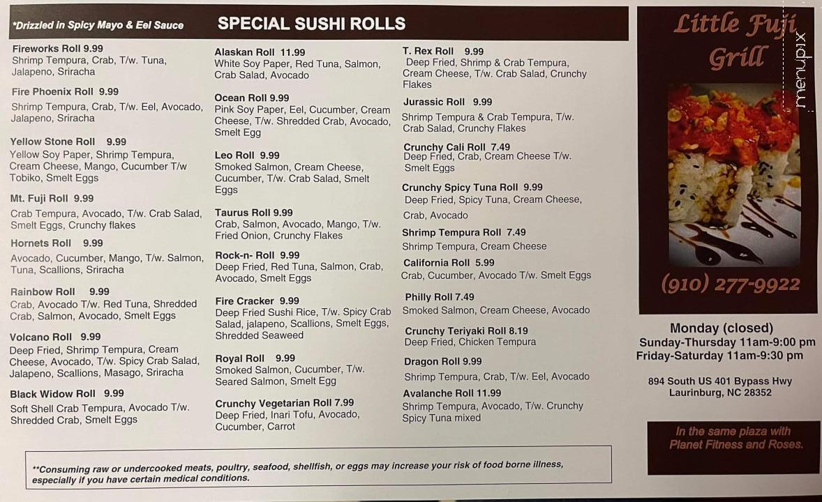 Little Fuji Grill - Laurinburg, NC menu_pic