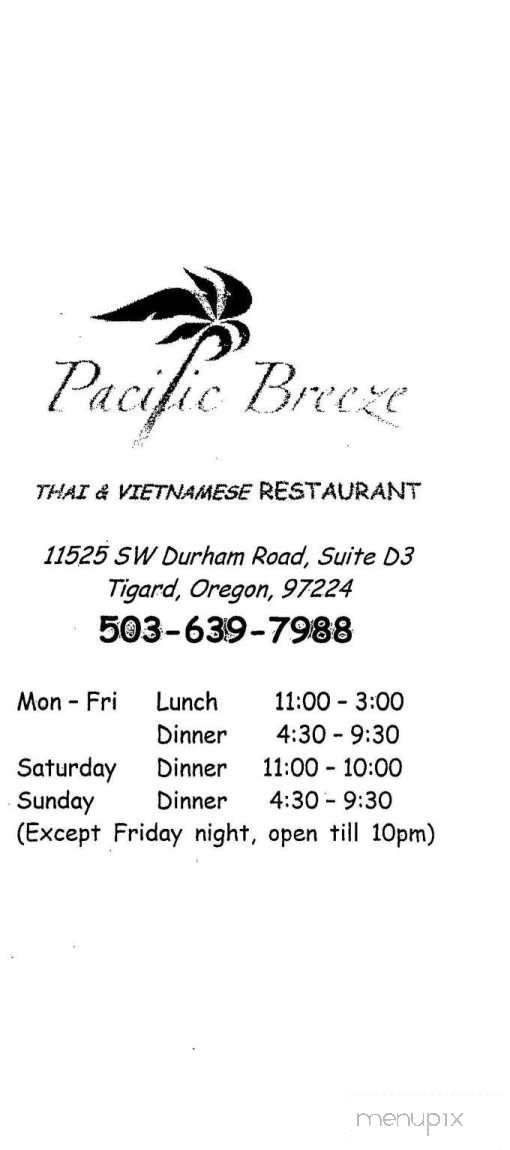 Pacific Breeze - Tigard, OR menu_pic