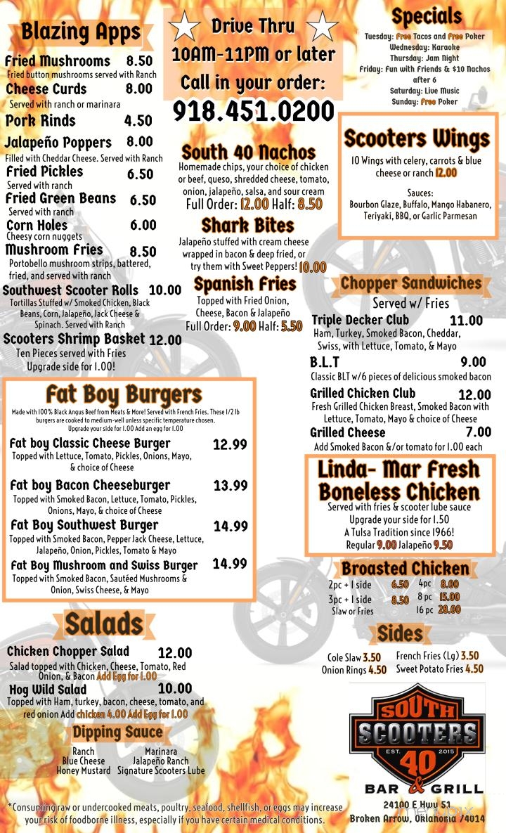 Online Menu of Scooters South 40, Broken Arrow, OK