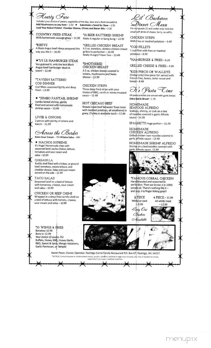 Peshtigo Corral - Peshtigo, WI menu_pic