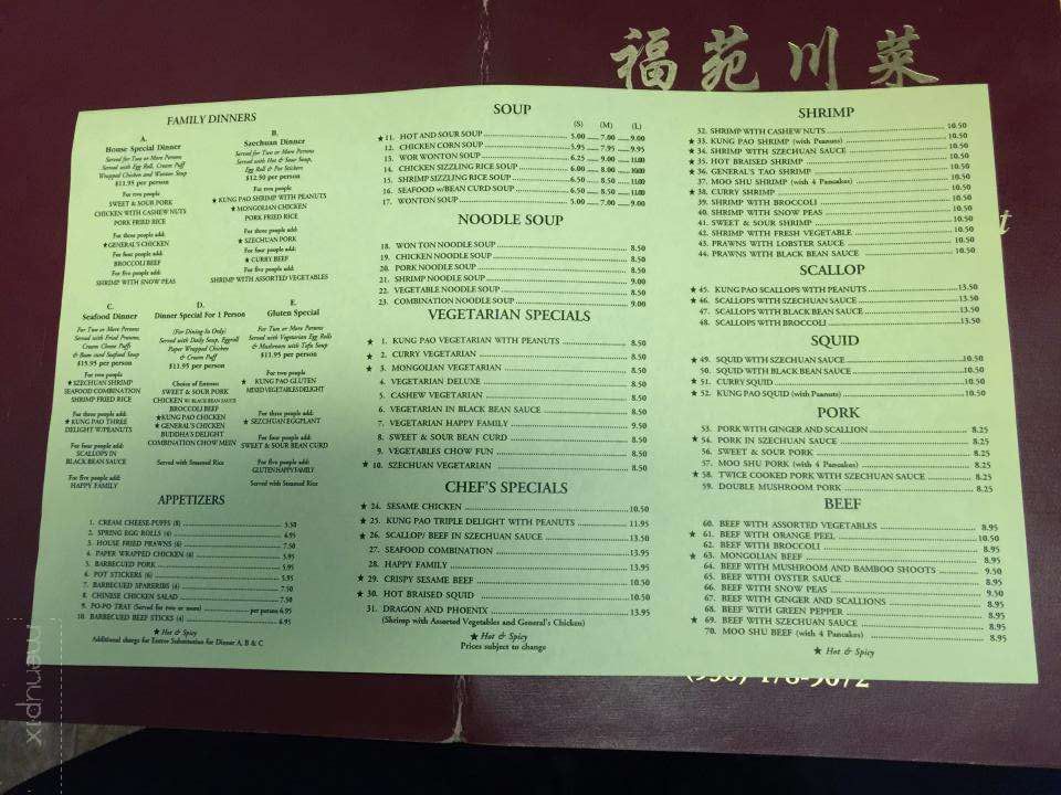 Fred's Szechuan Chinese Restnt - Nevada City, CA menu_pic