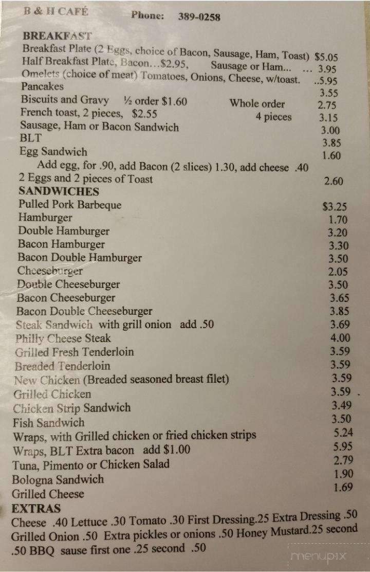 B & H Restaurant - Morganfield, KY menu_pic