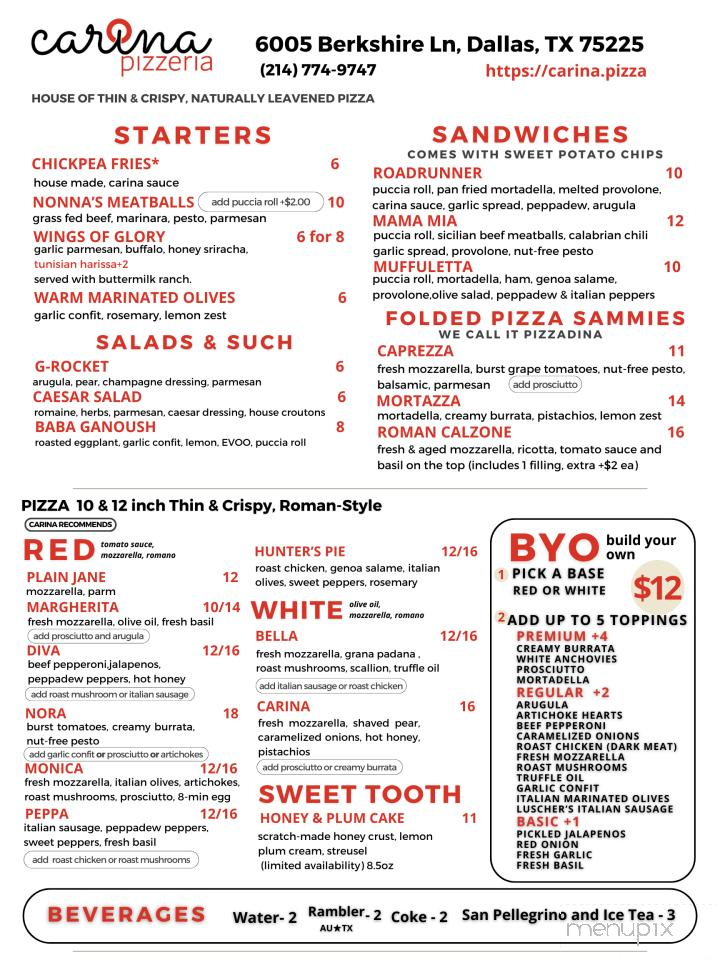 Pizzeria Carina - Dallas, TX menu_pic