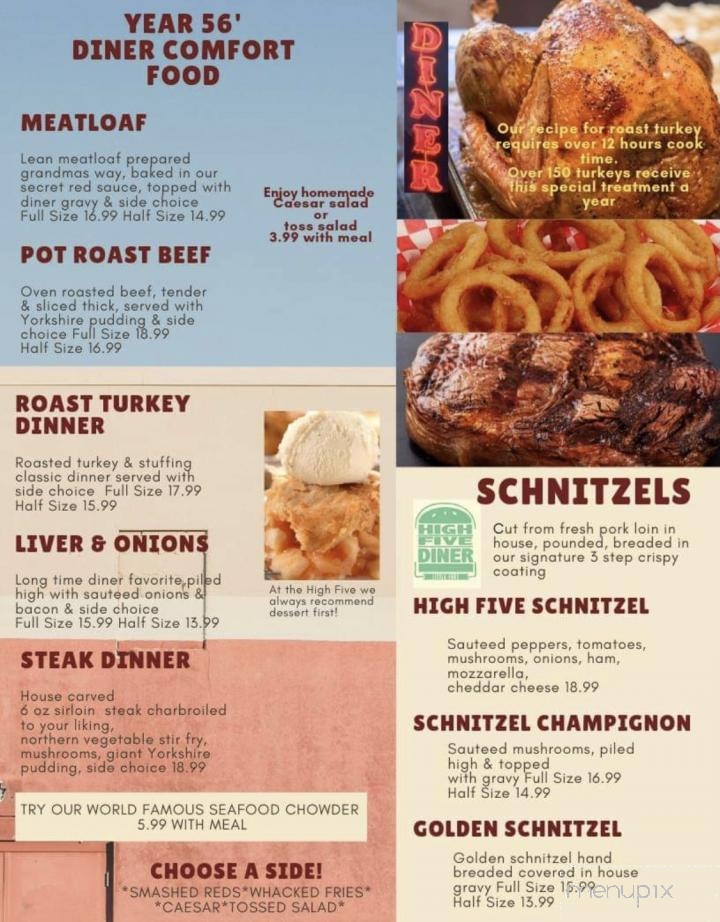 Menu of High Five Diner in Little Fort, BC V0E 2C0