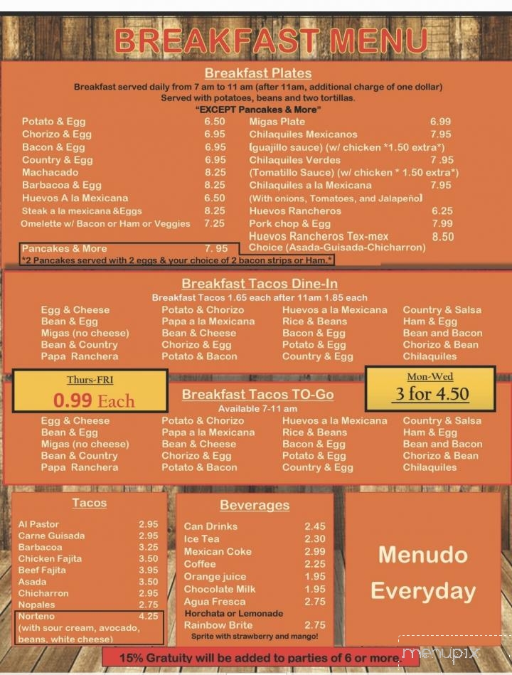 Checo's Mexican & American Grill - San Antonio, TX menu_pic