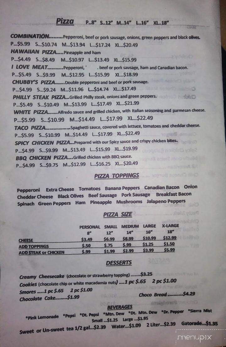 Chubby's Pizza - Bailey, NC menu_pic