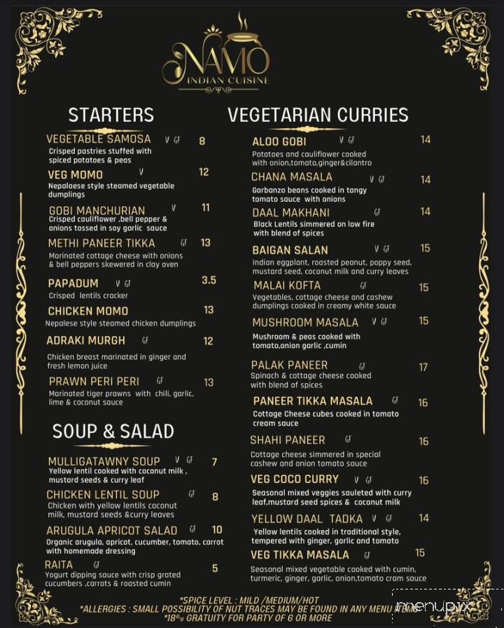 Namo Indian Cuisine - Concord, CA menu_pic