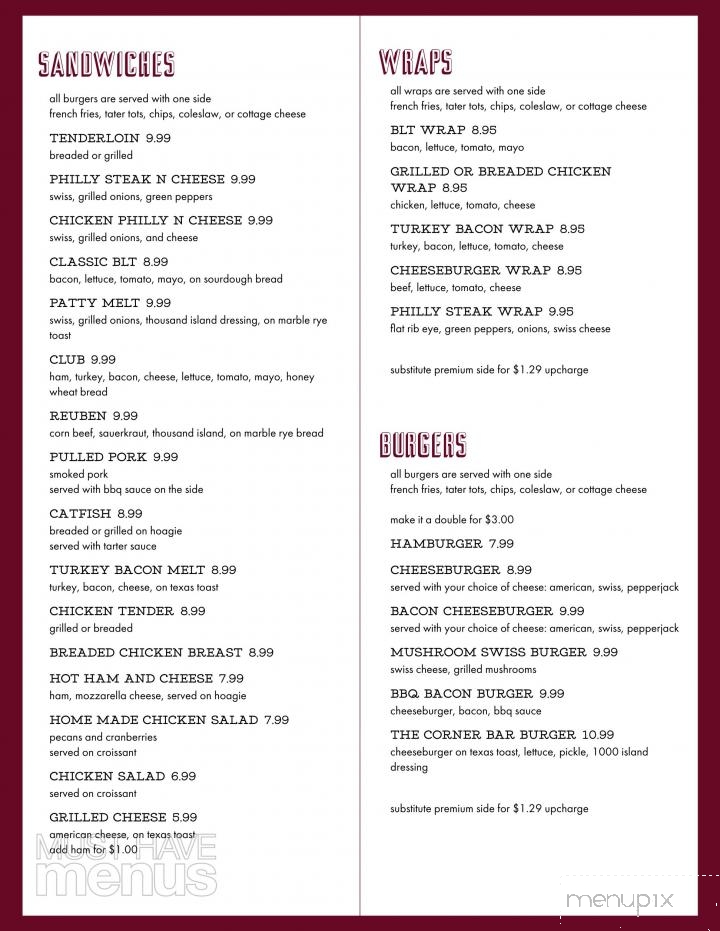 The Corner Bar - Indianapolis, IN menu_pic