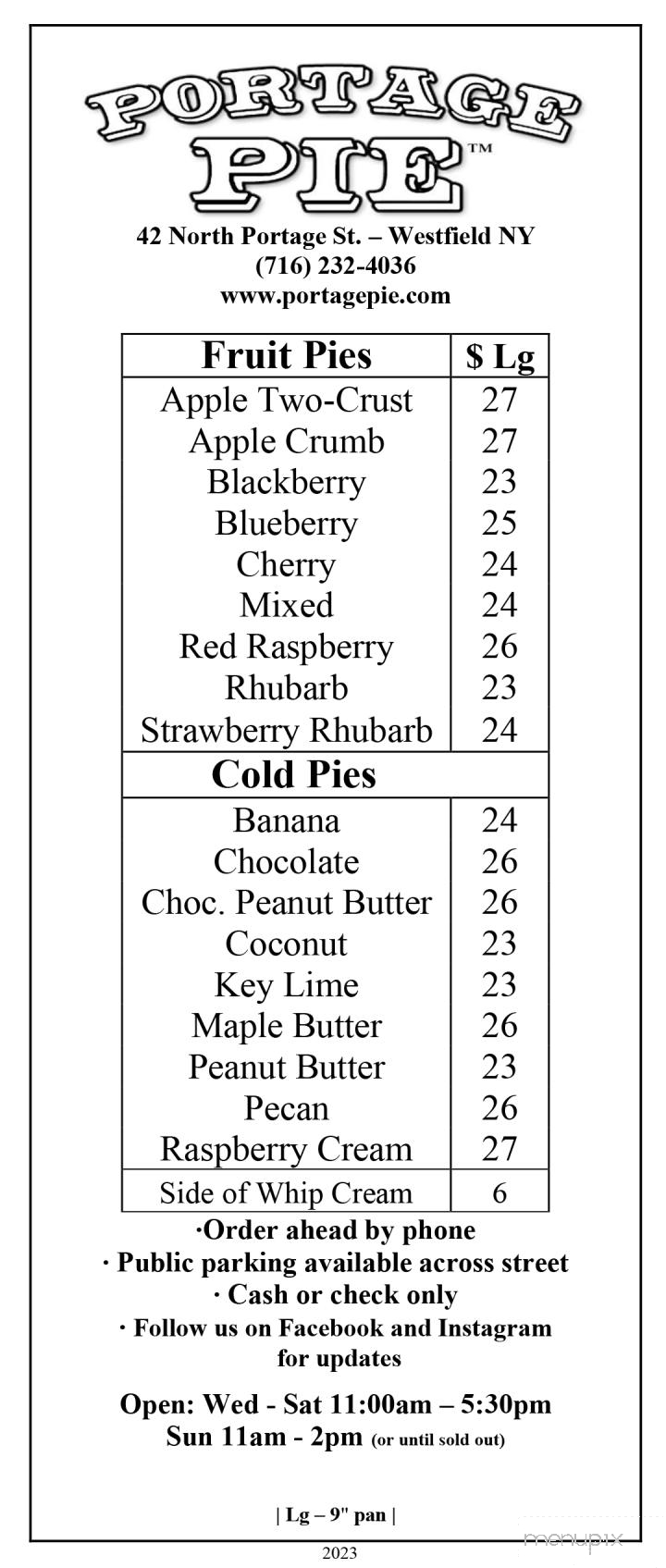 Portage Pie - Westfield, NY menu_pic