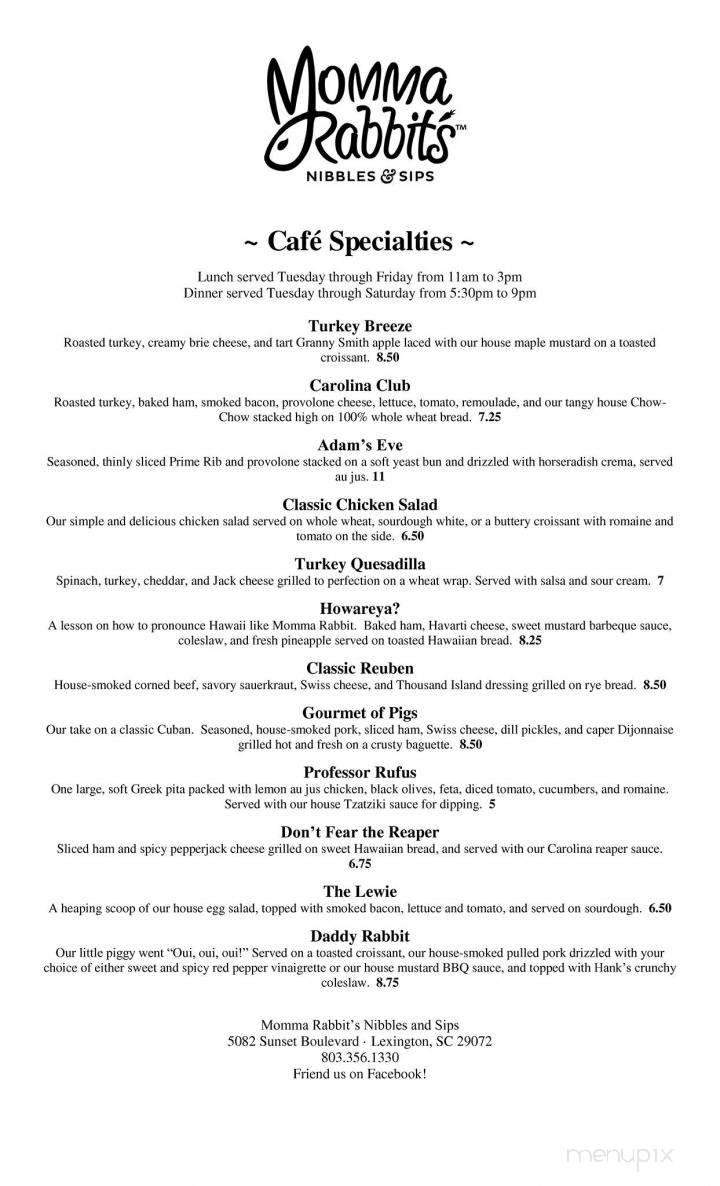 Momma Rabbit's Nibbles and Sips - Lexington, SC menu_pic