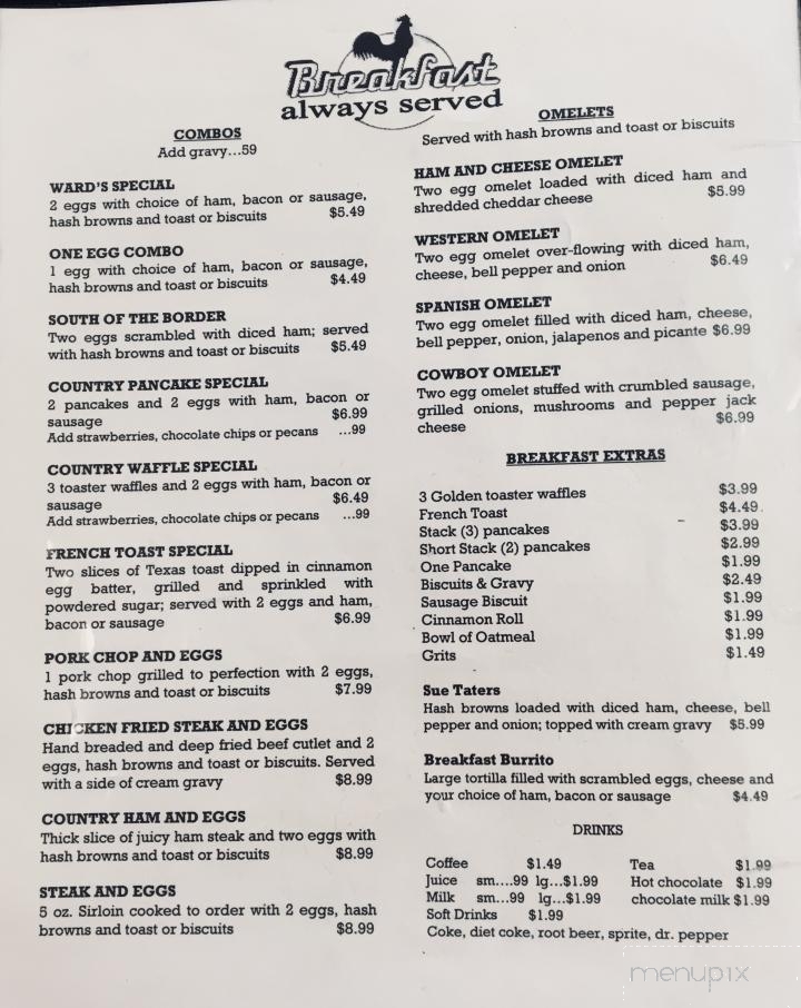 Ward's Sunriser - Paris, TX menu_pic
