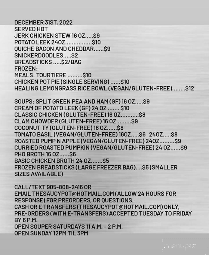 The Saucy Pot - Port Colborne, ON menu_pic