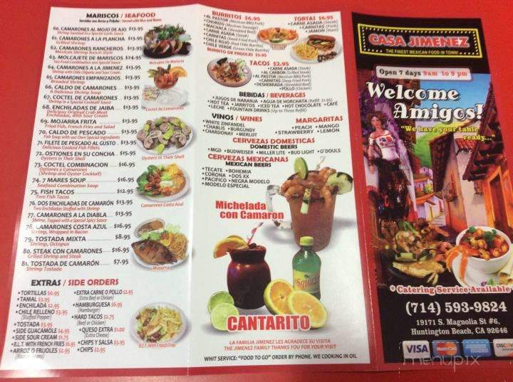 Casa Jimenez - Huntington Beach, CA menu_pic