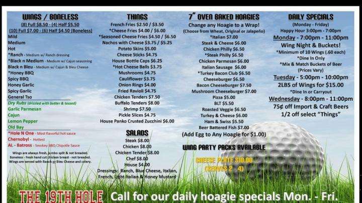 19th Hole - Wheeling, WV menu_pic