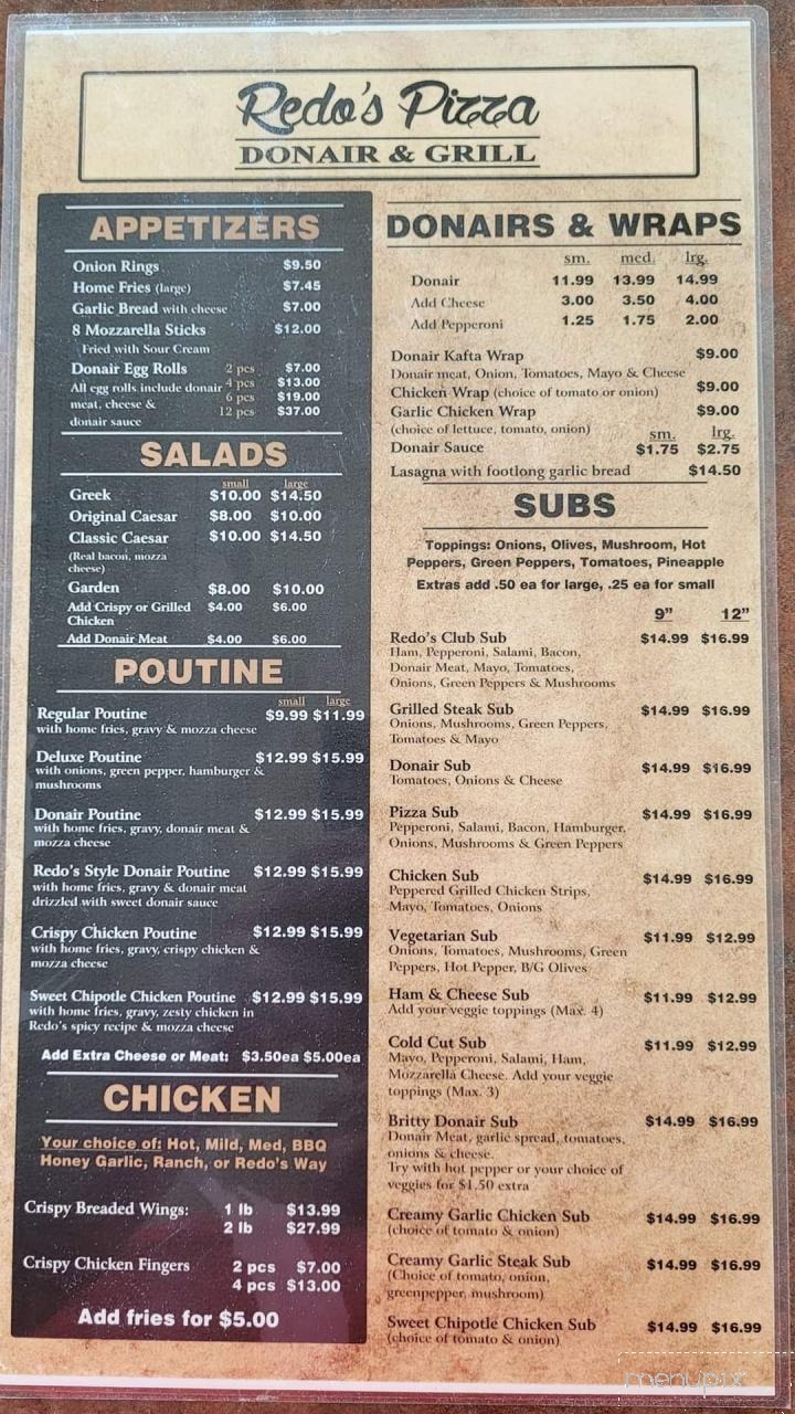 Redo's Pizza Donair & Grill - Yarmouth, NS menu_pic