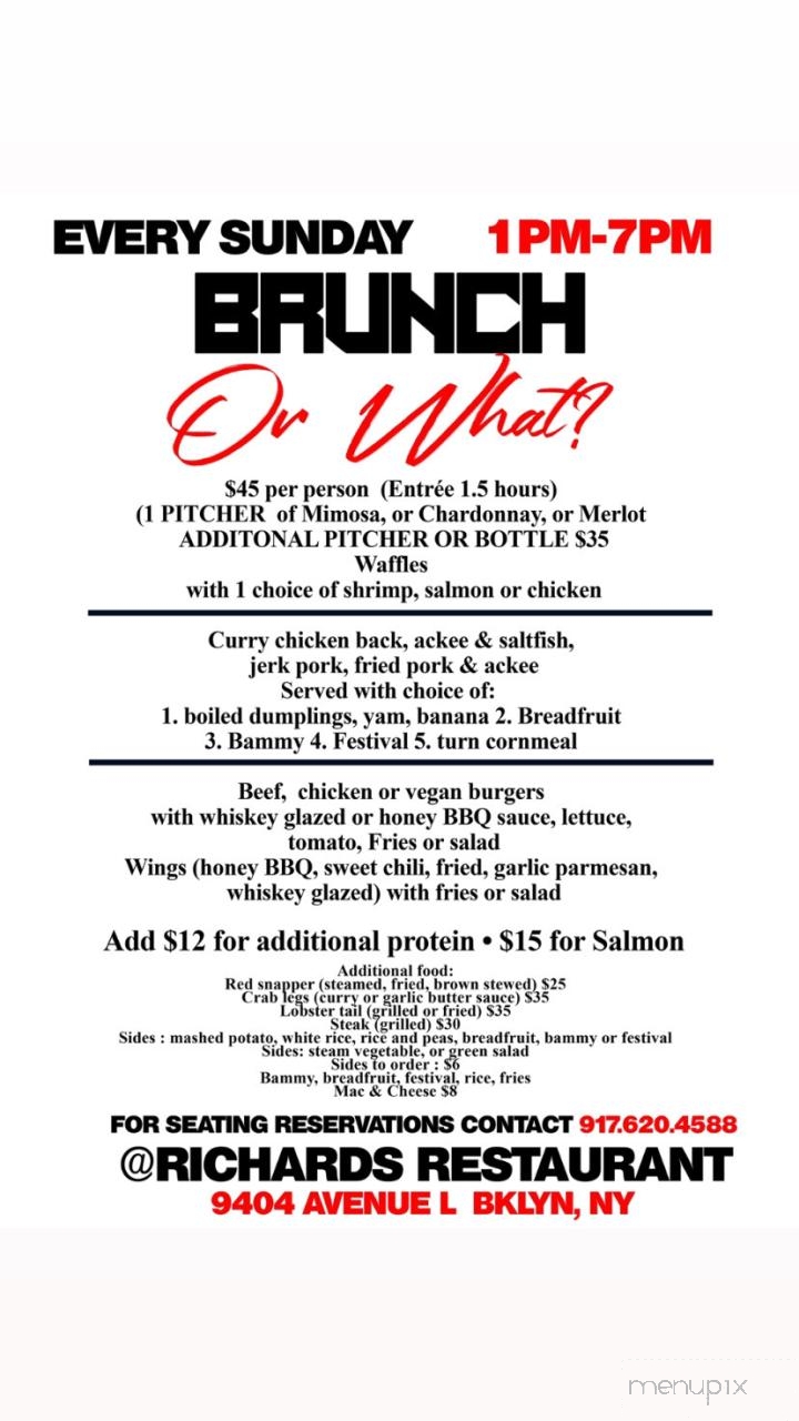 Richards Restaurant and Bar - Brooklyn, NY menu_pic