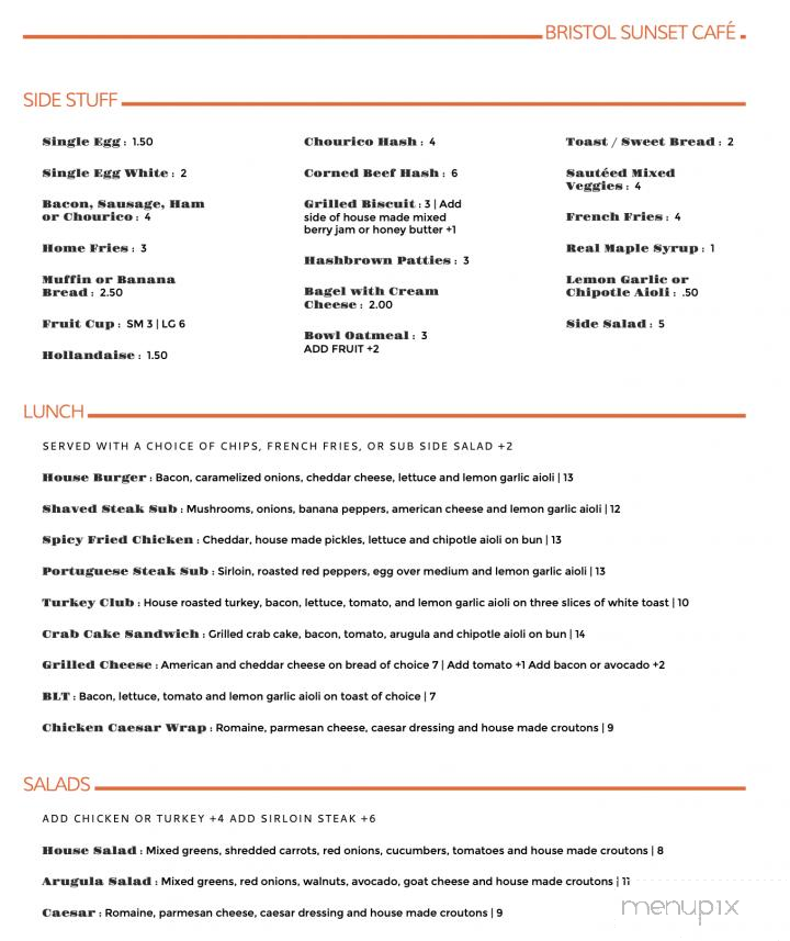 Bristol Sunset Cafe - Bristol, RI menu_pic