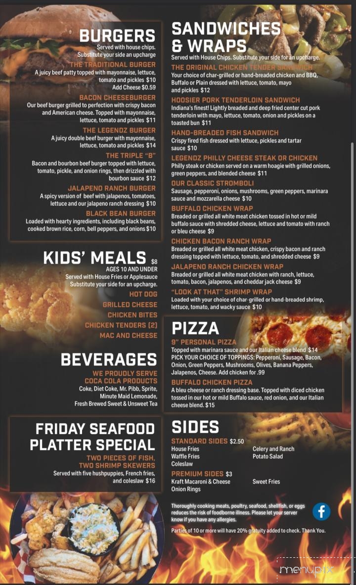 Legendz Sports Bar & Grill - French Lick, IN menu_pic