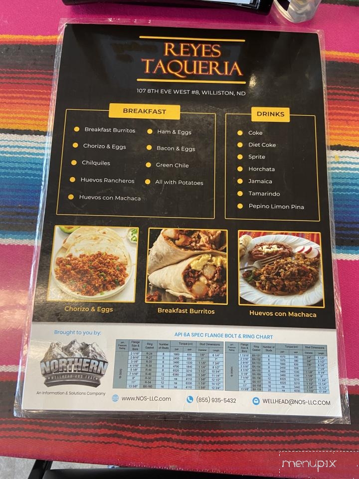 Reyes Taqueria - Williston, ND menu_pic