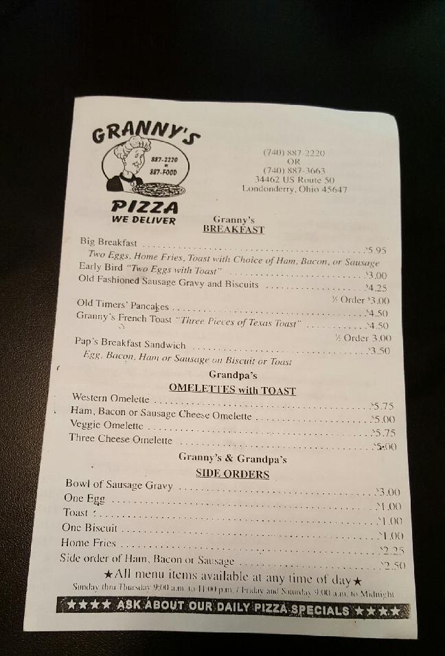 Granny's Pizza & Restaurant - Londonderry, OH menu_pic