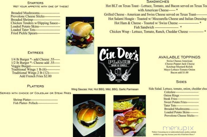 Cin Dees Place - Medina, OH menu_pic