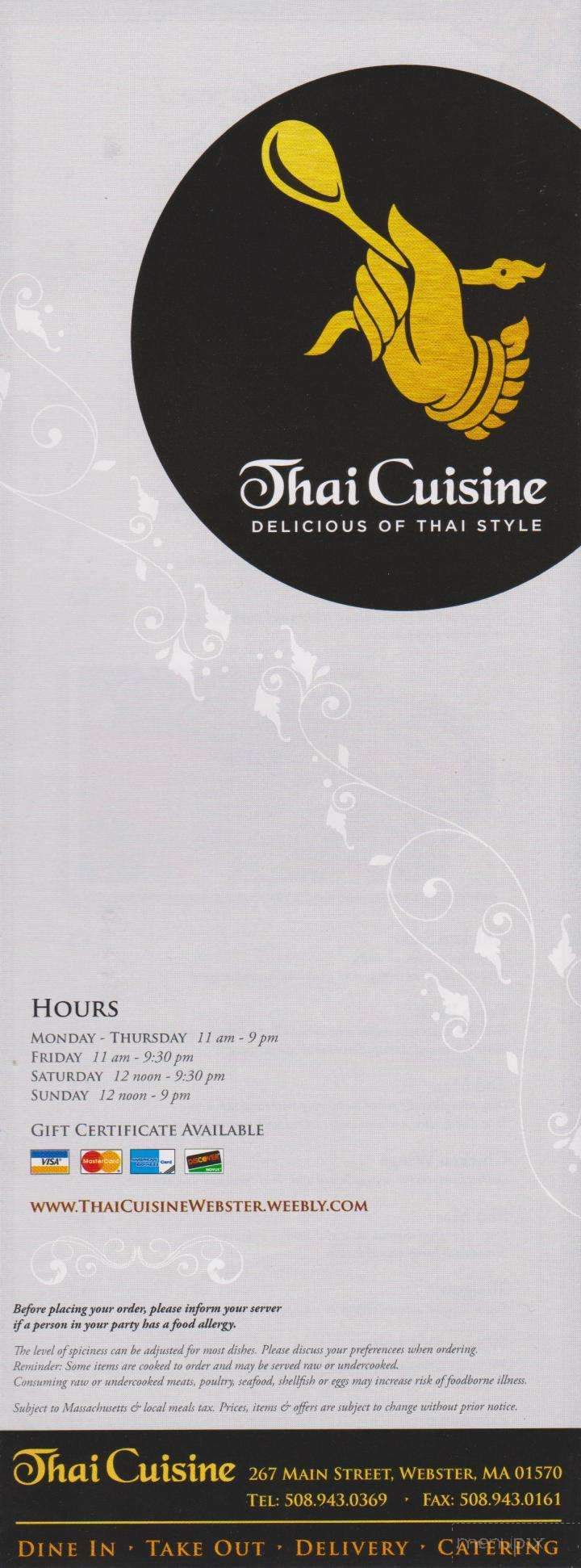 Thai Cuisine - Webster, MA menu_pic