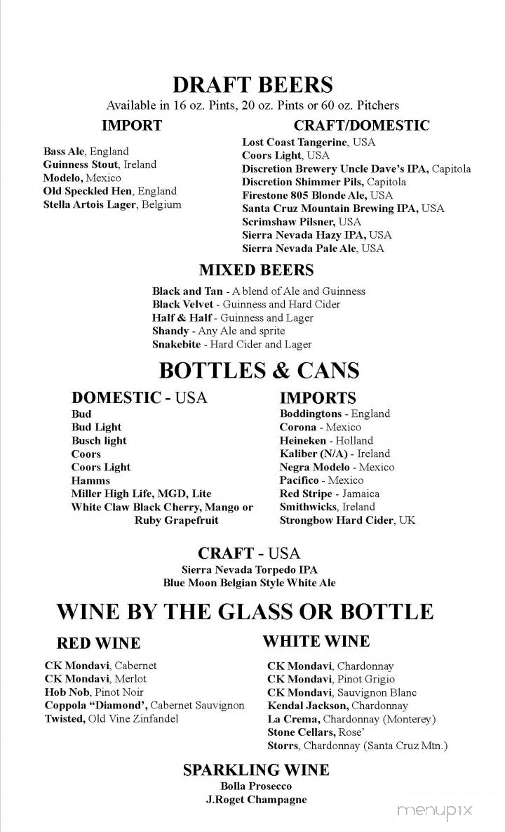 Britannia Arms - Capitola, CA menu_pic