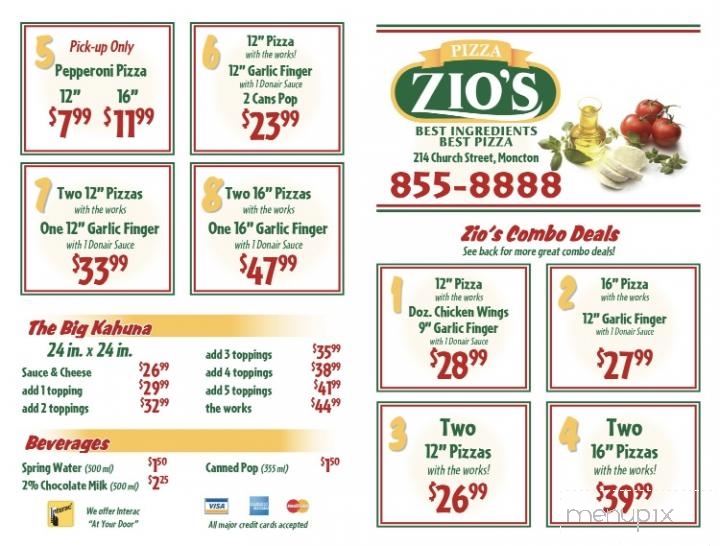 Zio's Pizzeria - Moncton, NB menu_pic