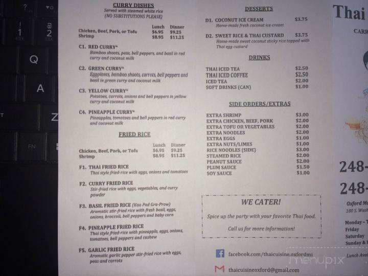 Thai Cuisine - Oxford, MI menu_pic