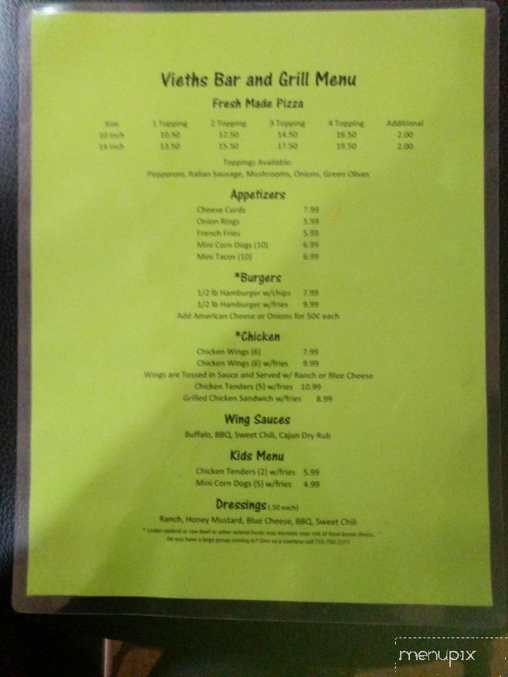 Vieths Bar - Hager City, WI menu_pic