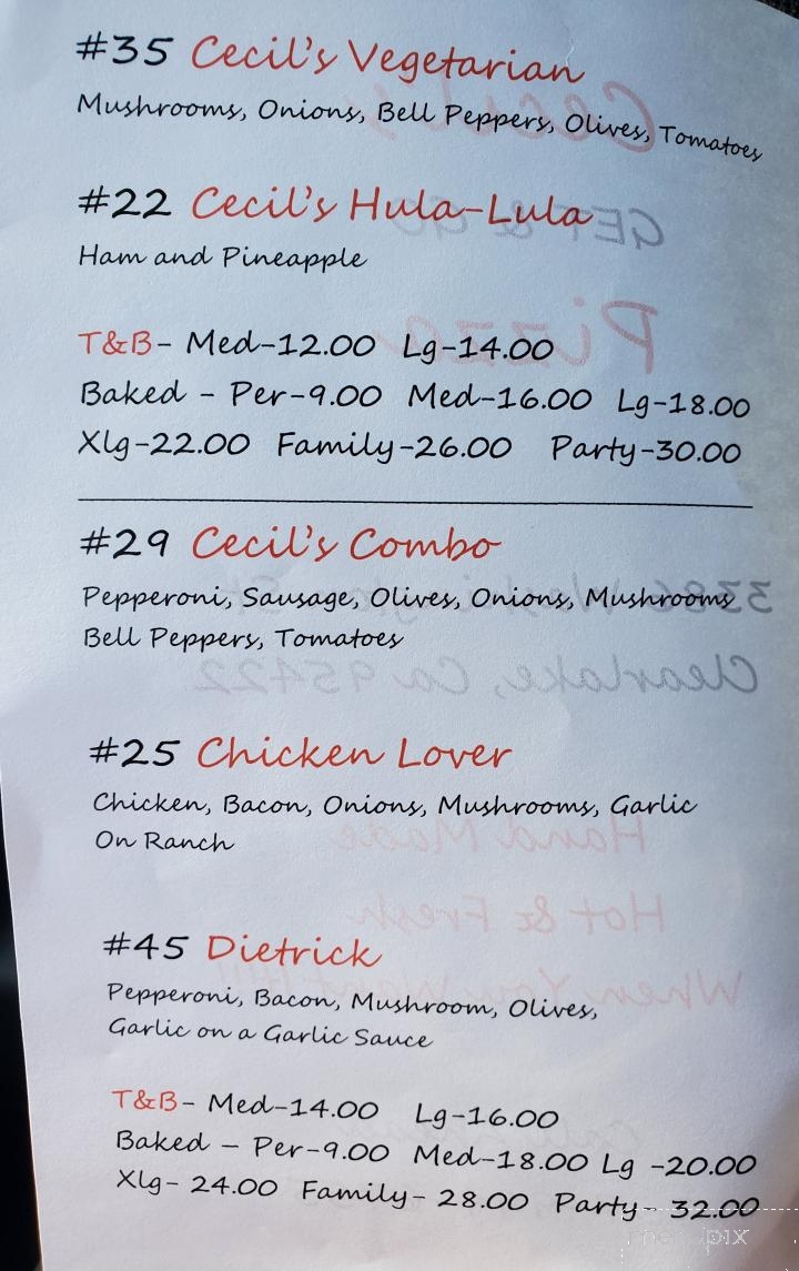 Cecil's Take N Bake Pizza - Clearlake, CA menu_pic