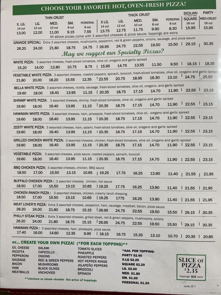 Grande Pizza Italian Restaurant - Irwin, PA menu_pic