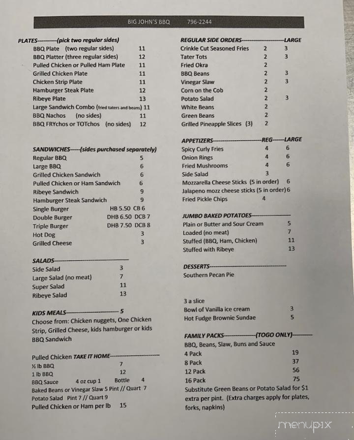 Big John's Bar-B-Q - Hohenwald, TN menu_pic