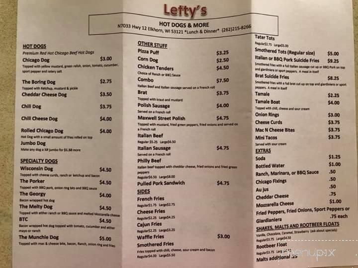 Lefty's Chicago Style Hot Dogs - Elkhorn, WI menu_pic