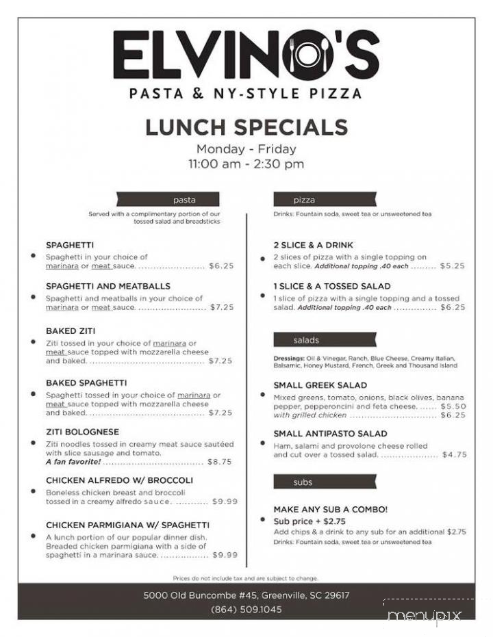 Elvino's - Greenville, SC menu_pic