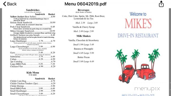 Mike's Drive-In - Bartow, FL menu_pic