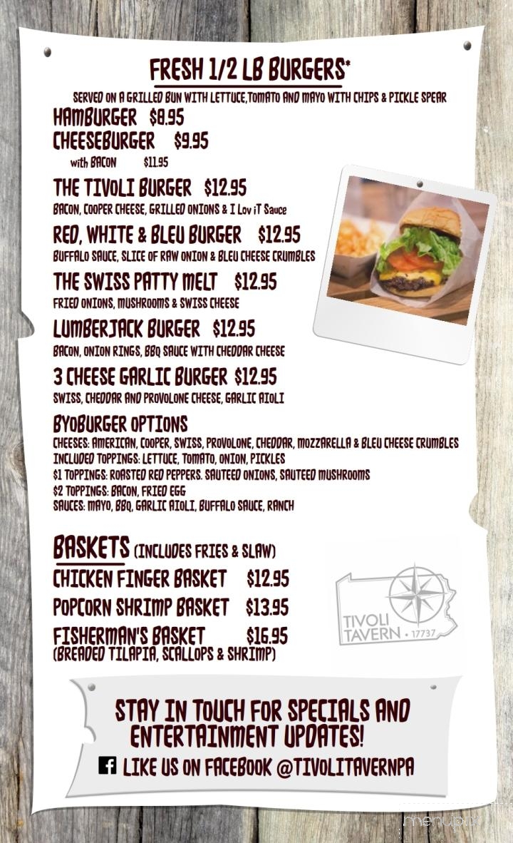 Tivoli Tavern - Hughesville, PA menu_pic