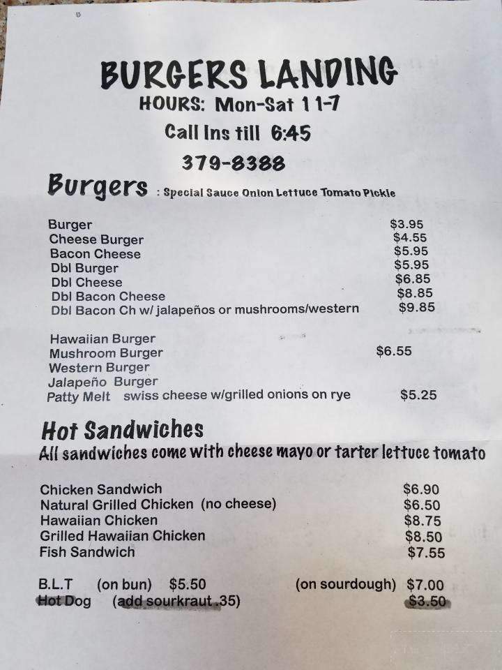 Burgers Landing - Port Hadlock, WA menu_pic