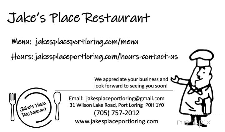 Jake's Place Restaurant - Port Loring, ON menu_pic